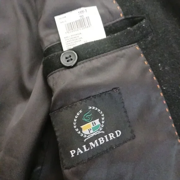 100% Cashmere Mens Knee Length Overcoat Blk Palmbird EU 50 US 40